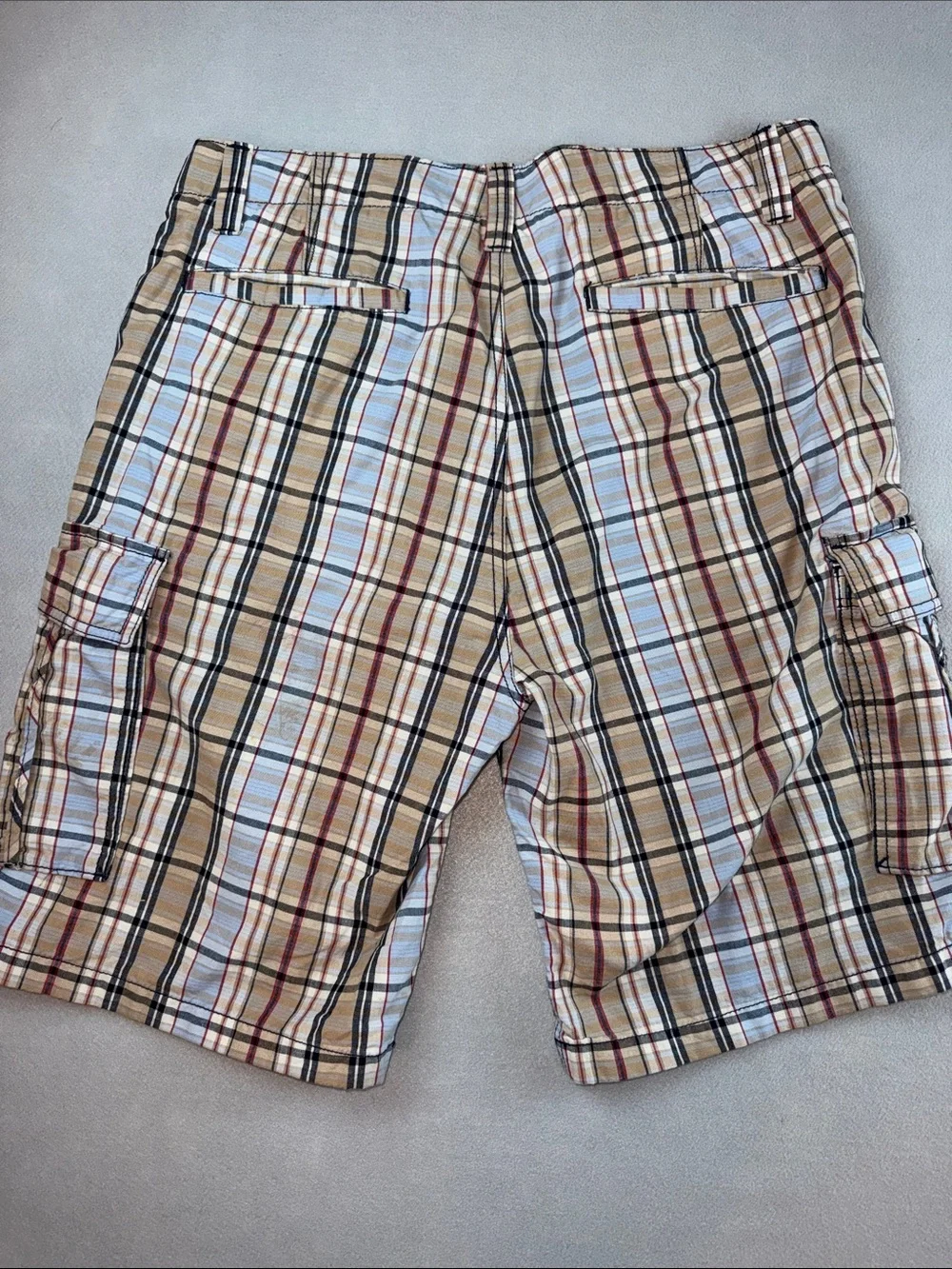 Nautica Tan and Blue Plaid Cargo Shorts Size 36